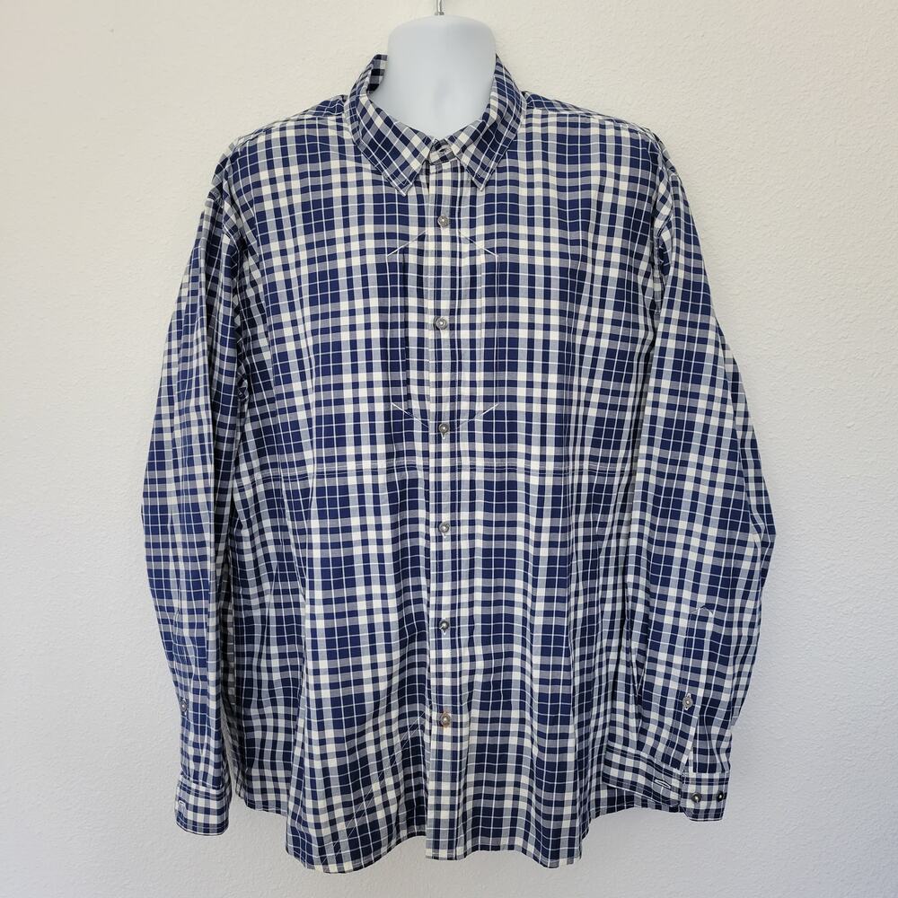 Orvis Men's Blue & White Plaid Long Sleeve Button Down Work Casual Shirt Sz XXL